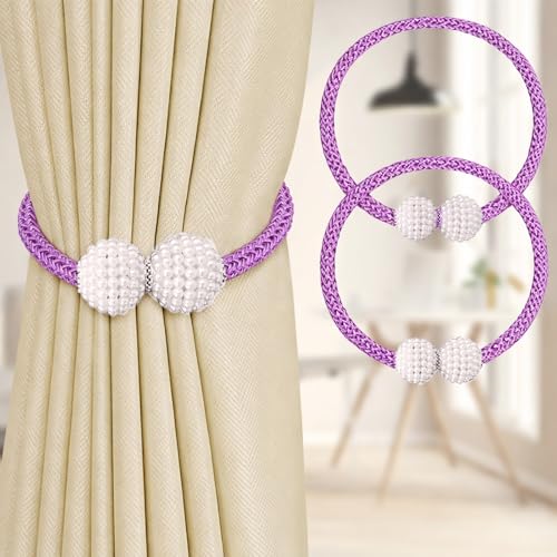 Image of 2Pack Magnetic Curtain Tiebacks, Curtain Tiebacks Buckles Holdbacks Holder Hooks Clip,Decorative Drape Handmade Curtain Tie Back(Purple)