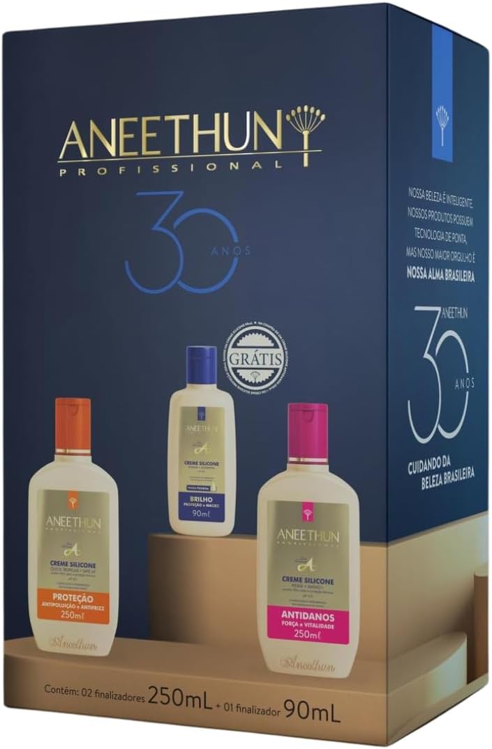 Kit Aneethun Creme de Silicone Proteção e Antidanos 250ml, 1 Creme de Silicone Brilho 90ml Edição Limitada