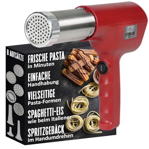 STONELINE Máquina de Pasta Eléctrica de Mano, Recargable USB 3000mAh 40 W, Máquina para hacer Pasta automática, con 8 Accesorios para Pasta Fresca Espaguetis Ñoquis Galletas Churros, Acero inoxidable,