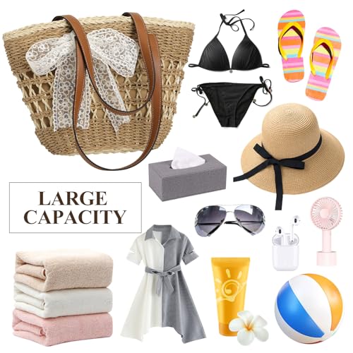 Image of Trifabricy Beach Bags for Women, Summer Straw Bag, Woven Straw Beach Tote Bag Shoulder Handbags