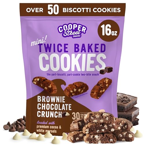 Image of Cooper Street Twice-Baked Brownie Chocolate Biscotti Cookies (16 oz) - Over 50 Two-Bite Mini Italian Style Biscotti Snacks - Dairy-Free, Peanut Free, Kosher, Low-Calorie, Perfect with Coffee or Tea