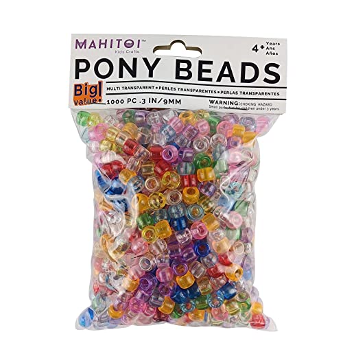 MAHITOI 1000-PC Clear Multi Color Pony Beads Bag, Great Craft Projects for All Ages Craft Projects of Bead Jewelry, Ornaments, Key Chains, Hair Beading, Round, Center Hole, 9mm Diameter, DIY Face Mask