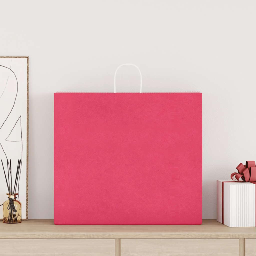 50 szt. papierowe torby na zakupy różowe 54 x 15 x 49 cm z uchwytami, torebki na prezenty z papieru typu kraftowego na zakupy i transport