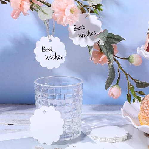 Prasacco 100 Stück Geschenkanhänger Kraftpapier, Anhänger Etiketten mit 20 M Schnur Geschenkanhänger Etiketten Craft Card Geschenk Anhänger für Handmade, Hochzeit Geschenk Weihnachten(Weiß)
