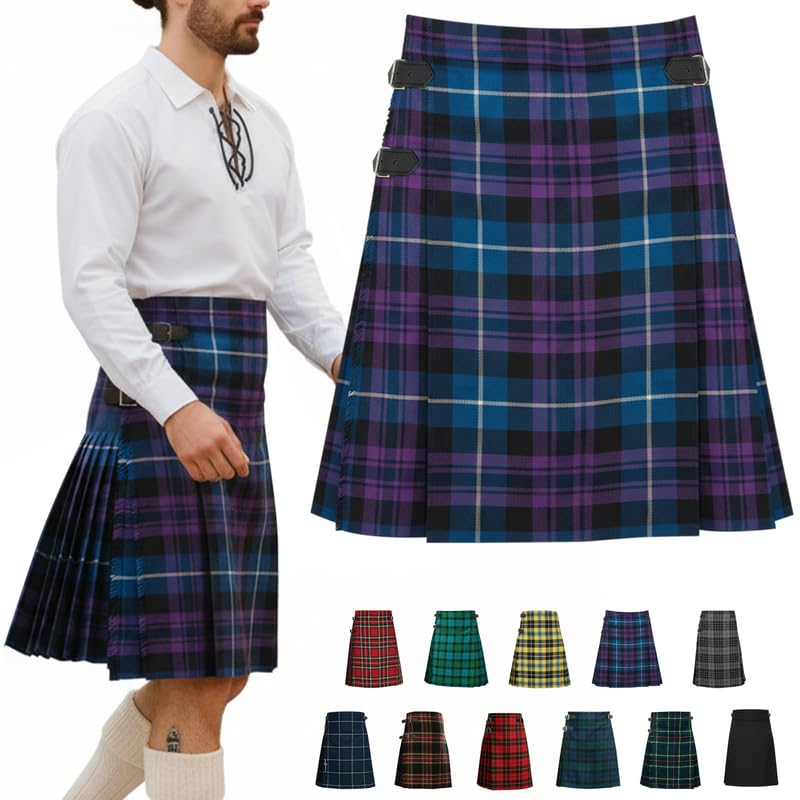 Men’s 5 Yard Tartan Kilt - Authentic Scottish Tartans - Adjustable Leather Straps, Soft Non-Itchy Fabric, Comfortable Fit - Wedding, Stag Party & Formal Wear Kilt