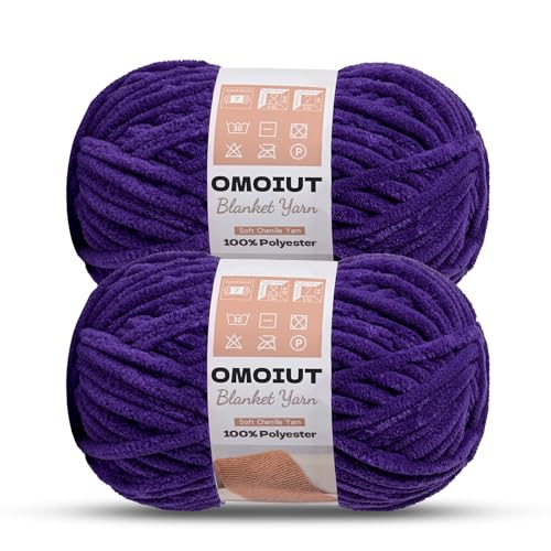 Image of OMoiout Chunky Chenille Yarn for Crocheting, 2 Pack Soft Baby Blanket Yarn, #7 Super Bulky, Chunky Knit Blanket Crochet Yarn, 14 oz /218.7 yds Fluffy Velvet Amigurumi Yarn(2 Lavender)