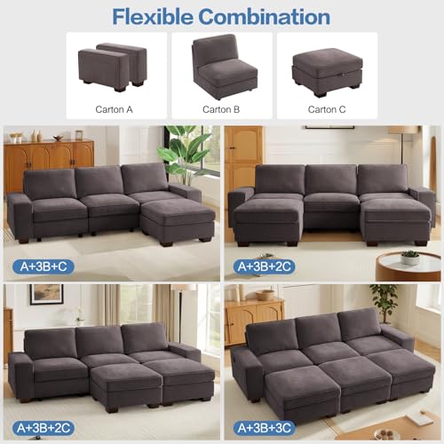 Image of TEKAMON 100 inch Modular Sectional Sofa with Seats Storage, U Shaped Couch with Movable Ottomans, Chenille Fabric Couch for Living Room, USB Port,Removable Cover(DKGrey, 3 Seater & 2 Ottomans-U Shape)