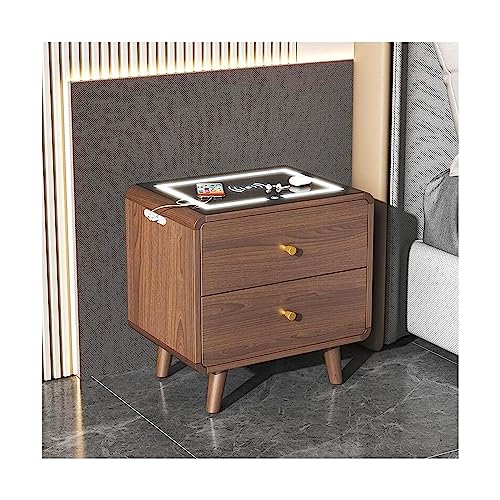 UioQrintan Elegante mesita de Noche Inteligente con Carga inalámbrica, Luces LED y 2 cajones de Madera.