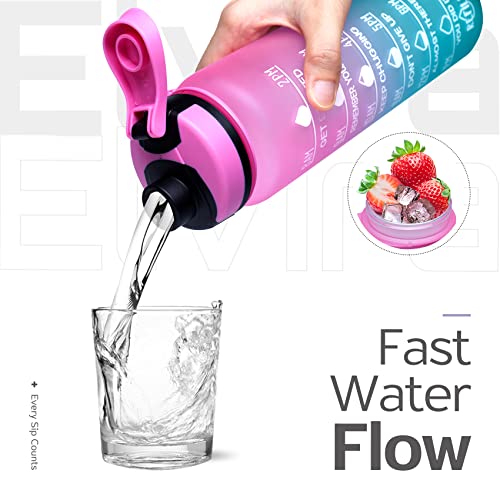 Image of Elvira 32oz Large Water Bottle with Motivational Time Marker & Removable Strainer,Fast Flow BPA Free Non-Toxic for Fitness, Gym and Outdoor Sports