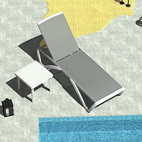 Image of Domi Outdoor Lounge Chair, Aluminum Patio Chaise Lounge with 5 Position Adjustable Backrest and Wheels, All Weather Reclining Chair with Side Table for Patio, Yard,Balcony,Poolside (Grey)