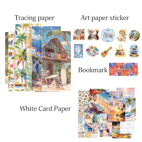 Image of The AutoStory Vintage Scrapbook Album Kit - A6 Junk Journal Notebook with Aesthetic Stickers, Collage Paper Pack & Washi Tape - DIY Journaling Supplies Gift for Teens & Girls (Island Holiday, Orange)