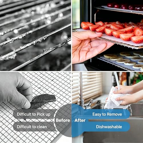 Image of Dehydrator Silicone Sheets for Food Dehydrator Machine, Heat-Resistant Reusable Dehydrator Sheets, Dishwasher Safe Trays to Prevent Food Spills, 6 PCS 11 x 8 in, White, Rectangular