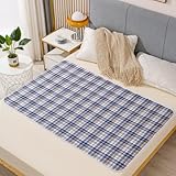 Hearda Groß Inkontinenzunterlage Waschbar für Kinder Senioren, Vintage Kariert Gesteppt Bettunterlage Matratzenschutz Saugfähig Atmungsaktiv Wasserdicht Inkontinenz Sitzauflage (Blau,100x150cm)