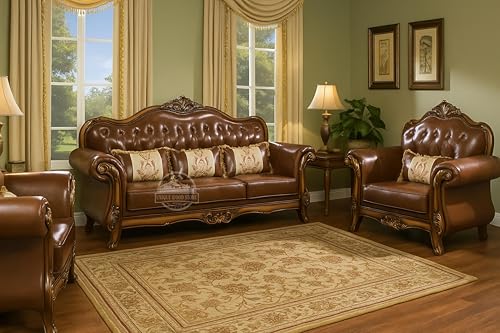 Image of Royal Carved Wooden Sofa Set | 3+1+1 Seater | Antique with Button Tufted Velvet Upholstery | Victorian Style Living Room Furniture Tufted Sofa Set Grey 3-Piece (Design 3)