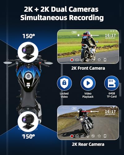 Image of 7 Inch Motorcycle Carplay Motorcycle w Dual 2K Dash Camera Wireless Apple Carplay Android Auto Screen with GPS Navigation for Motorcycles Voice Control Light Sensor Bluetooth IP67 Waterproof