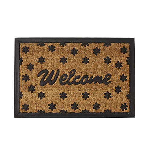 Paillasson Welcome antidérapant Noir et Marron en Fibre de Coco de 60 x 40 cm - LOLAhome