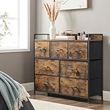 SONGMICS Chest of Drawers, Bedroom Cabinet, 7 Fabric Drawers with Handles, Metal Frame, Rustic Brown and Ink Black LTS137B01
