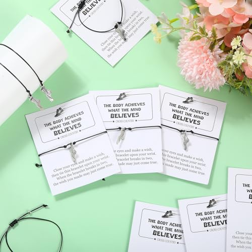 Quelay 12 Sets Cross Country Gift Adjustable Running Bracelets with Motivation Cards Track Field Accessories Gifts Runner Charm Wristband for Men Women Sport Football Team Christmas4
