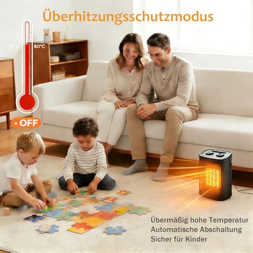 COWSAR Mini Heizlüfter Energiesparend, 1800W Elektroheizung 3 Heizstufen ✓ Überhitzungs & Kippschutz ✓ Keramik Heizlüfter für Badezimmer, Schlafzimmer, Büro – Bild 5