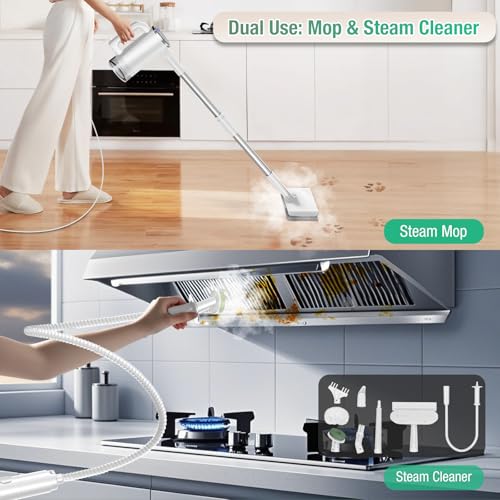 Image of 11-in-1 Steam Mop - Detachable Handheld Steam Cleaner with 380mL Tank, 260℉ Floor Steamer for Hardwood, Tile, Grout, Windows, Bath & Kitchen - 3-Level Steam Control, Multi-Purpose Floor Steam Cleaner
