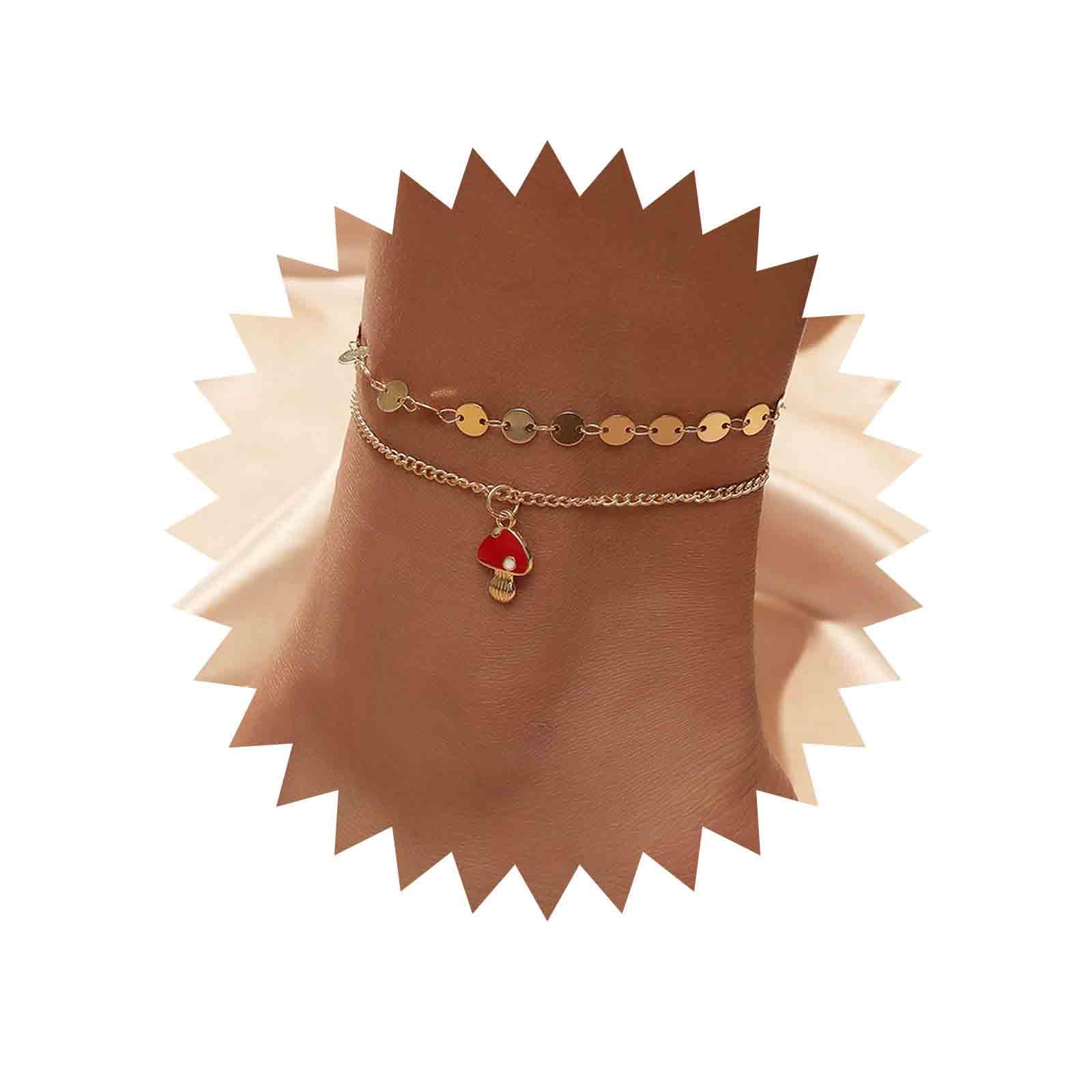 Sttiafay Boho Silver Star Anklet Creative Mushroom Charm Ankle Bracelet Summer Beach Foot Chain Jewelry for Women and Girls