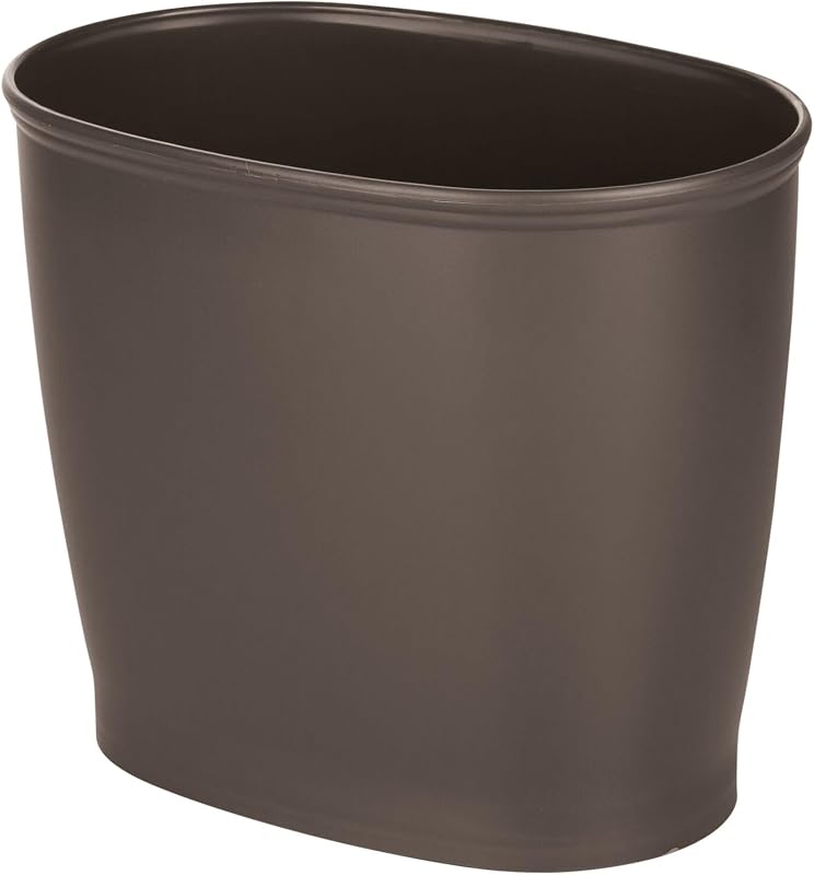 mDesign Papelera de plástico ovalada pequeña de 2,25 galones/8,5 litros, contenedor de basura para baño, cocina, oficina, dormitorio, contenedor de basura, reciclaje, colección Hyde, color marrón oscuro