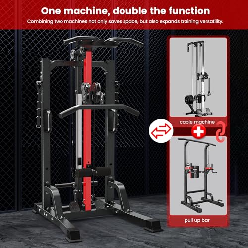 Image of Pull Up Bar Power Tower Dip Station,Cable Machine-Integrated 450LBS Multi-Function Adjustable Height Fitness Strength Training Equipment for Home Gym Strength Training Equipment