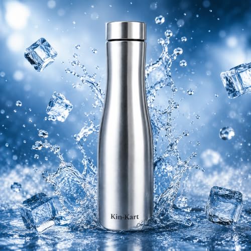 Image of Kin-Kart Water Bottles 1000 ml Stainless Steel Water Bottle 1 Litre | Eco friendly Steel BPA Free Leakproof Water Bottles for School, Office, Home, Gym (BELL BOTTOM, SILVER)