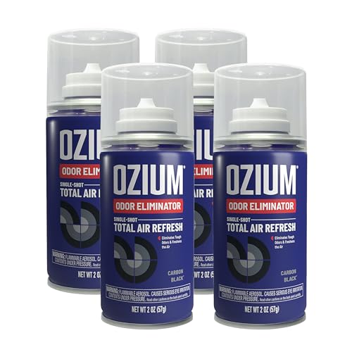 OZIUM Car Air Freshener Odor Eliminator, 2oz Single Shot (4 Pack) - Carbon Black