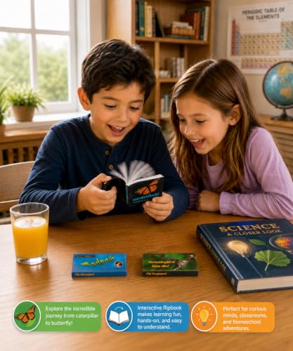Image of Nature Flipbook 3-Pack for Kids 6-12, Animation Flip Books for Children | Butterfly, Frog & Hummingbird Story on Flip Book Paper, Educational STEM Flipbook Set for Boys & Girls, Animated Science