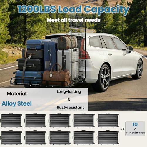 Adjustable Hitch Cargo Carrier, 1200LB Alloy Steel Basket, Includes Tie-Down Straps, Fits SUV/Truck, Heavy Duty Rack for Maximum Storage & Transport