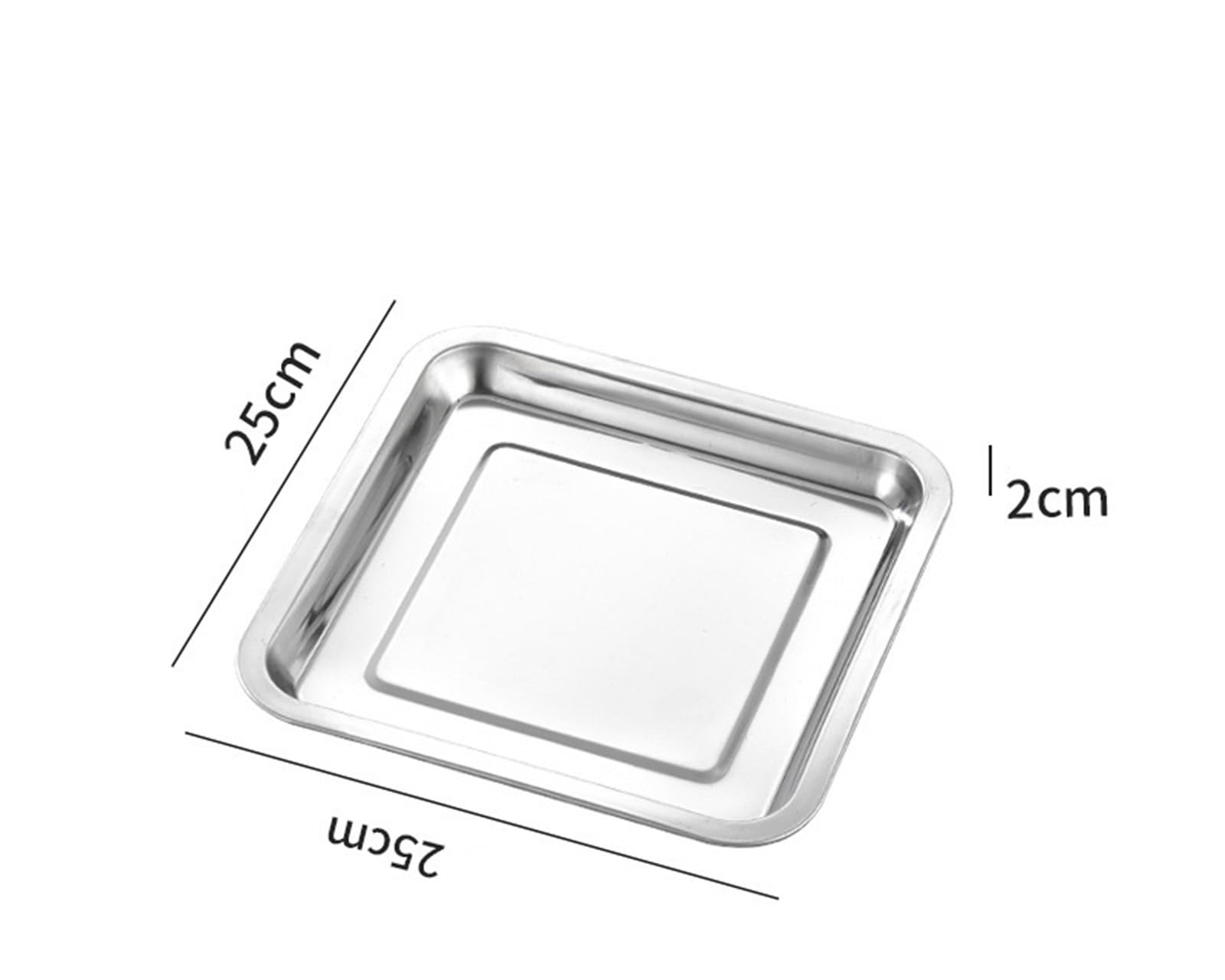 Vassoio da portata quadrato in acciaio inox cucina, 5 pezzi, for piatti for torte e alimenti per Cucina(25x25x2cm)