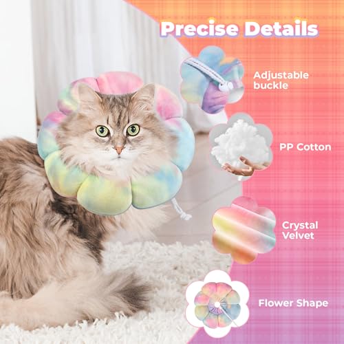 Image of Flower Cat Cone, Uadonile Adjustable Dog Cone Collar, Soft Dog Elizabethan Collar Recovery E Collar After Surgery, Recovery E-Collar for Kittens /Puppies and Cats Recovery(Tie-dye Pink Blue, L)