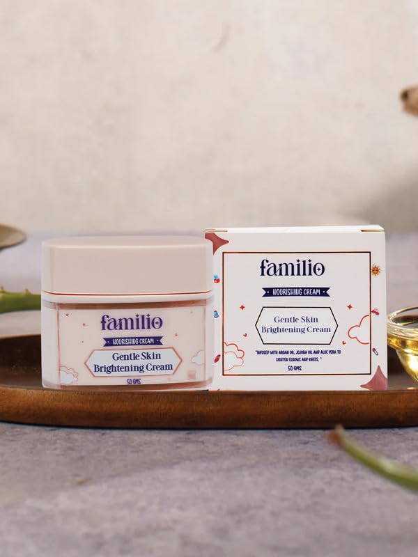 Image of Familio Gentle Skin Brightening Cream for Kids | Natural Nourishing Moisturizer with Argan Oil, Jojoba Oil & Aloe Vera | 24-Hr Hydration | Safe for All Age Groups | Paraben & Sulfate-Free | 50 g (Pack of 2)