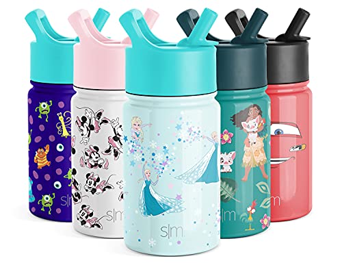 Simple Modern Disney Water Bottle for Kids Reusable Cup with Straw Sippy Lid Insulated Stainless Steel Thermos Tumbler for Toddlers Girls Boys, 10oz, Frozen: Elsa's Snowflake