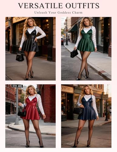 Image of ohyeahlady Women Sexy PU Leather Dress Plus Size Spaghetti Strap Mini Dresses Sleeveless Pleated Steampunk Clubwear