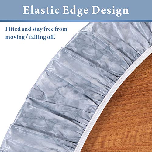 UMINEUX Round Fitted Vinyl Tablecloth with Elastic Edged & Flannel Backing, Waterproof Wipeable Round Table Cover for Indoor Outdoor Patio Use - Fits Tables up to 45" - 56" Diameter(Grey Marble)