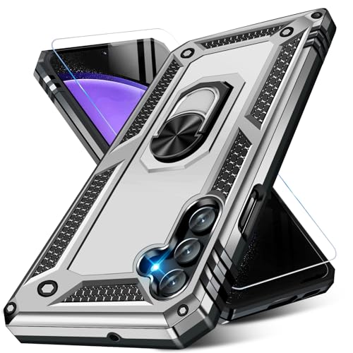 Image of for Samsung Galaxy S23 FE 5G Case with Screen Protector, Military Grade Rugged Shockproof Heavy Duty Galaxy S23 FE Protective Cover for Samsung S23 FE Magnetic Ring Kickstand Phone Case (Silver)