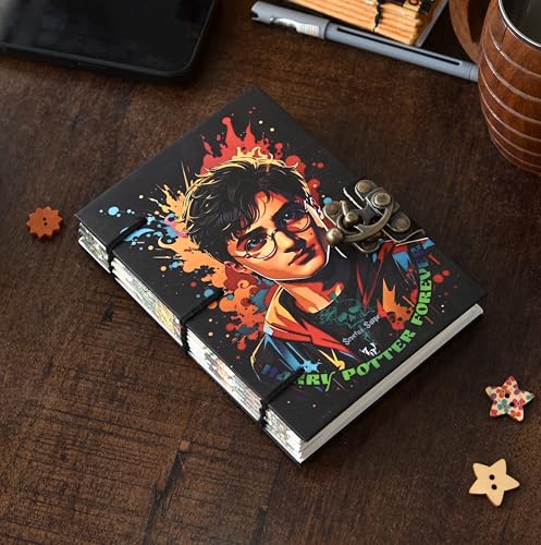 Image of Artisan-Crafted Vintage Harry porter Journal with Lock Closure | 144 Pages Recycled Paper Notebook | Hand-sewn by Local Artisans