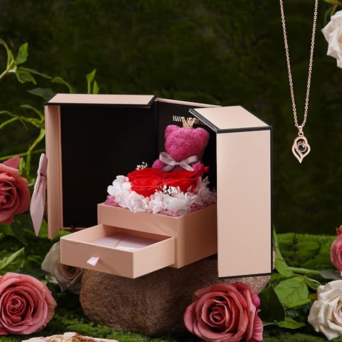 ADDWel Preserved Rose Gifts for Her- Unique Forever Preserved Real Rose with I Love You Necklace 100 Languages, Eternal Rose Gifts for Women Mom Girlfriend Wife Sister on Birthday or Anniversary - Image 3