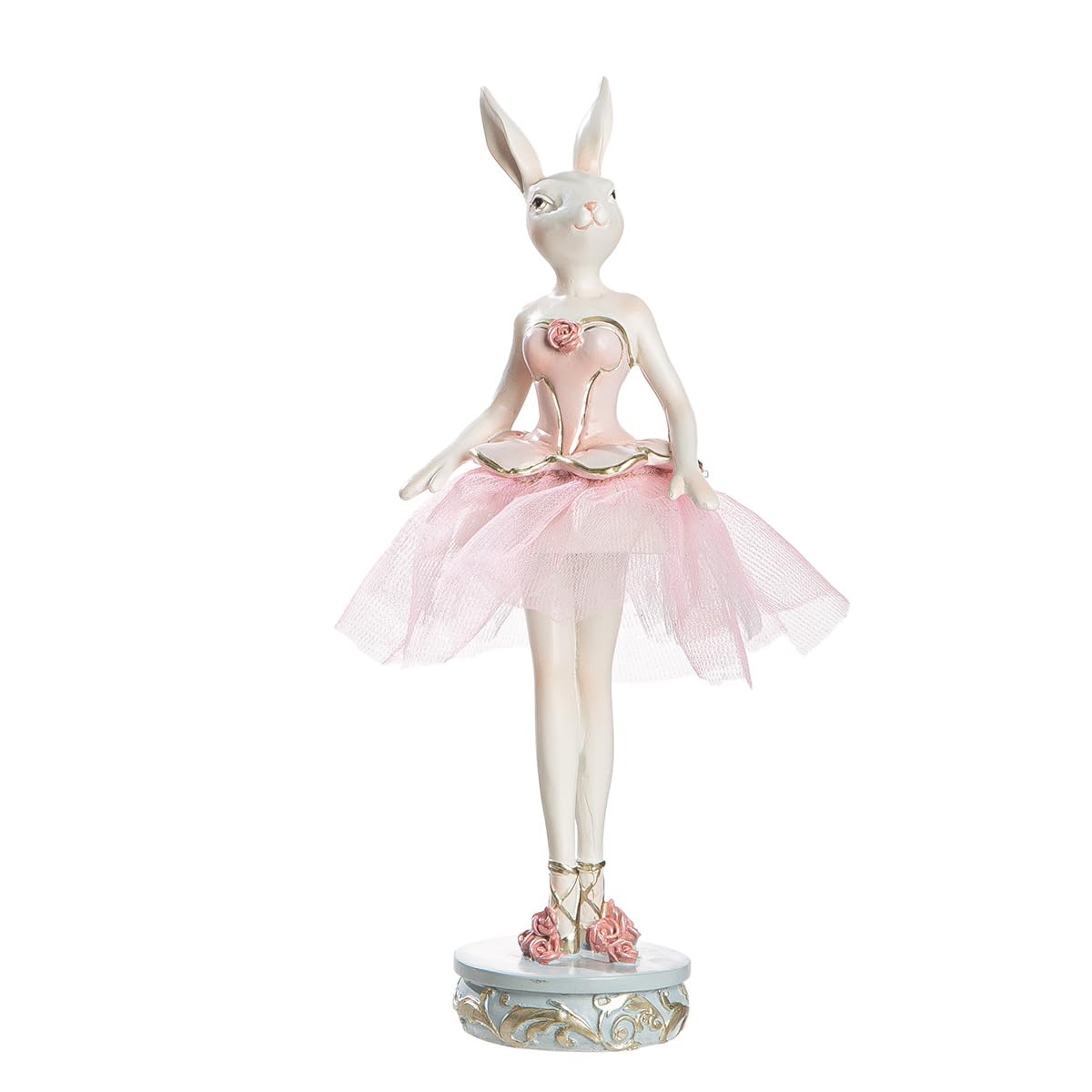 MF Primabella Ballett Hase Dekofigur, Weiß mit Rosa Tüllrock, Kunstharz, 20,5 cm Höhe, Ostern Frühlingsdekoration, Ballettmotiv mit Standfuß