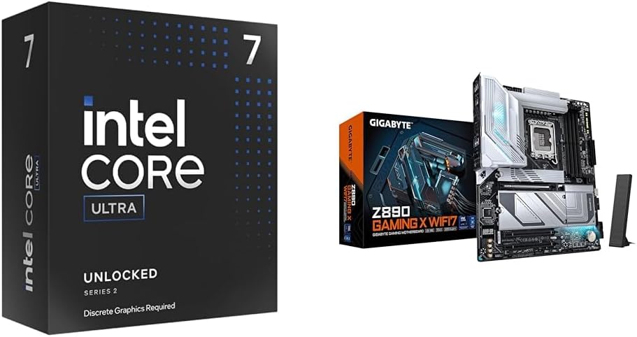 Intel Ultra 7 Desktop Processor 265KF - 20 cores (8P+12E) & GIGABYTE Z890 AORUS Elite X ICE Intel Core Ultra (Series 2) LGA 1851 Motherboard, ATX, DDR5, 5X M.2, PCIe 5.0, WIFI7, 2.5GbE LAN, EZ-Latch