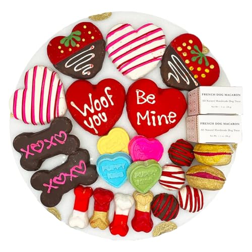 Bonne et Filou Love Dog Treats Gift Box, 22 Luxury Macarons, Truffles & Bone Cookies, Healthy & Delicious Snacks for Medium to Large Dogs