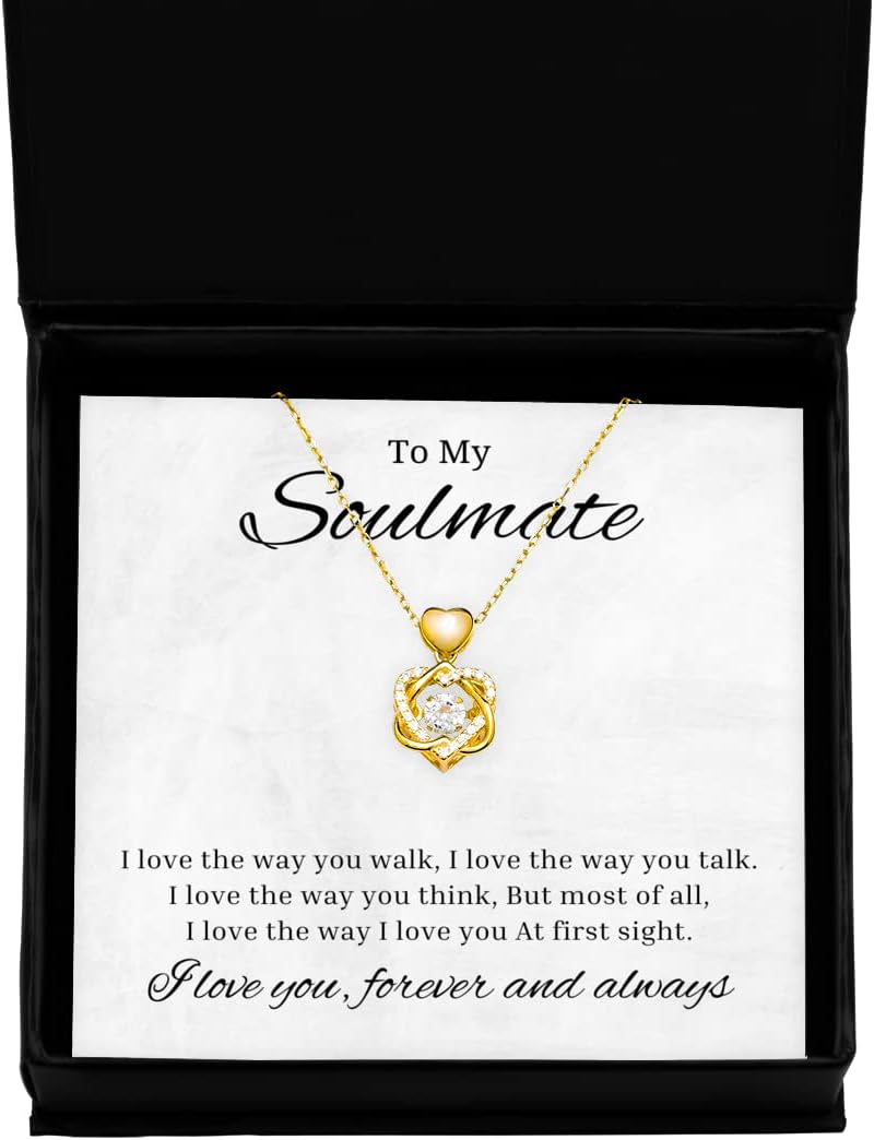 to My Soulmate Heart Knot Gold Necklace, I Love The Way You Walk, Best Birthday Gifts, Engagement Gifts, Wedding Gifts for Wife, Valentines Day Gifts for Her
