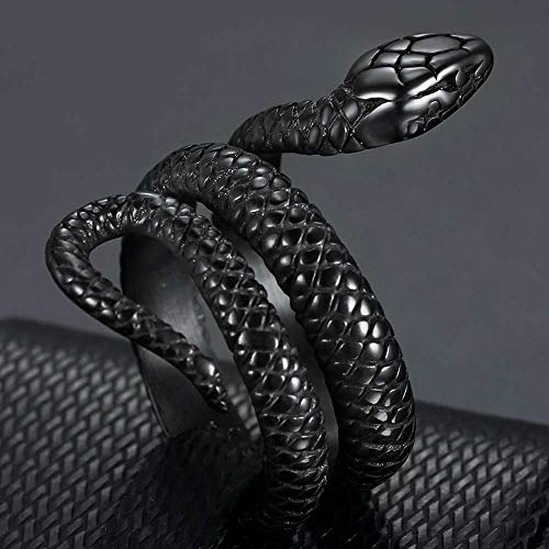 Stainless Steel Retro Vintage Snake Stye Cocktail Party Statement Biker Ring (Black, 9) #TOP1