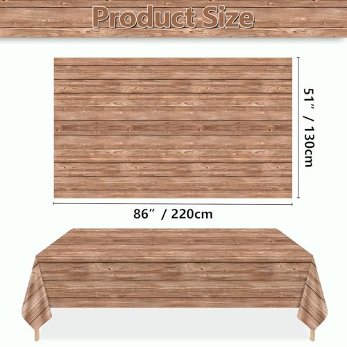 Image of 4Pcs Wood Tablecloth, Light Brown Grain Table Covers, Rectangular Table Decoration for Western Barn Themed Barbecue Party Decorations, 51 x 86.6 Inch