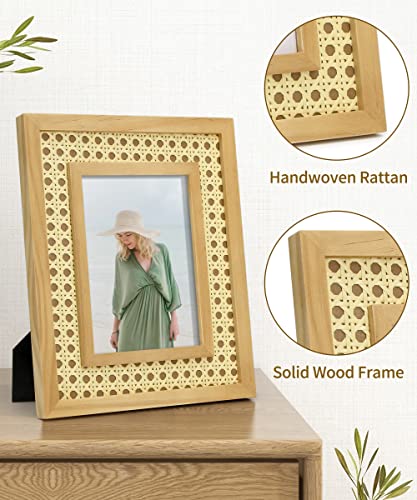 Sonefreiy 5X7 Picture Frame Boho Rattan Solid Wood Photo Frame Oak Moroccan Decor For Wall Mounted And Tabletop Gift Mom Women Men Dad Best Friends #TOP2
