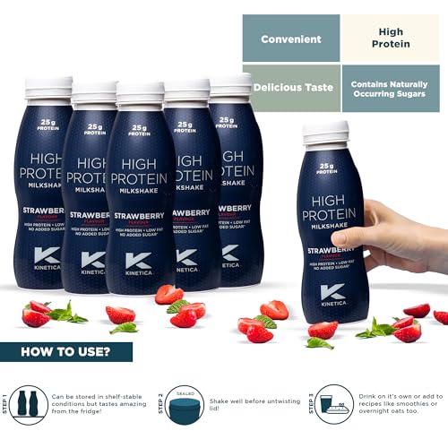 Kinetica Sports Ready-to-Drink High Protein Milkshake - Strawberry Flavour | 25g Protein/Bottle, 12 X 330ml Pack | High Protein, Low Fat & No Added Sugar |Convenient, high protein option for on-the-go - Image 5
