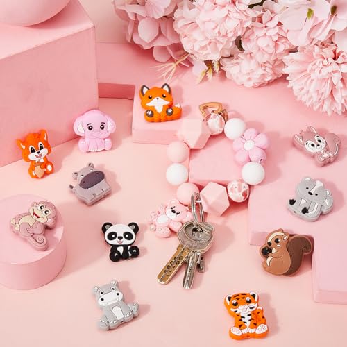 SUNNYCLUE 1 BOX 12PCS Silicone Animal Beads Bulk Cute Rubber Focal Beads Cartoon Tiger Panda Center Drilled Loose Spacer Double Sided Beads for Beaded Pens Keychain Making Kit Beading Bracelet Craft - Image 4