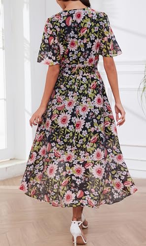 Image of Kormei Womens Short Sleeve Floral Maxi Dress High Low V-Neck Flowy Party Long Dresses